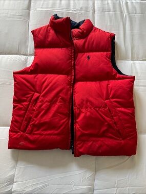 Ralph Lauren Polo Red/Blue Reversible Puffer Vest - Classic Quilted Sleeveless